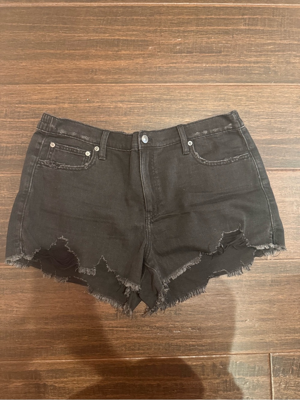 aerie Black Distressed Frayed Hem Jean Shorts